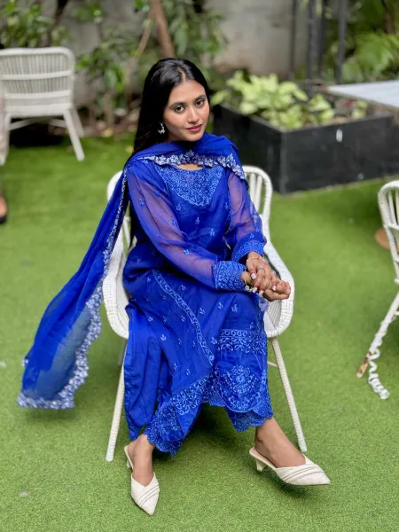 Pakistani Orginal Femenite Chiffon Stitched 3 Pcs _ Blue